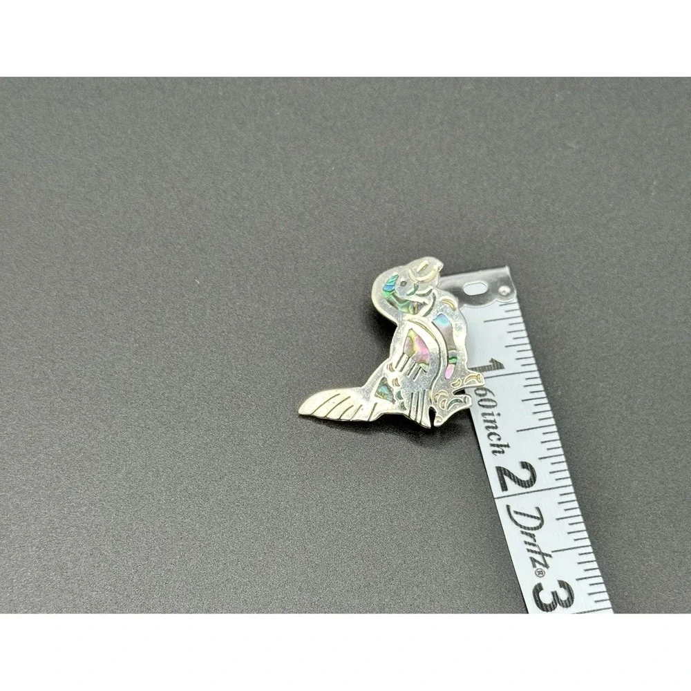 Vtg Mexico Sterling Silver Parrot Brooch 925 Abalone Inlay‎ Bird Pin Mid Century